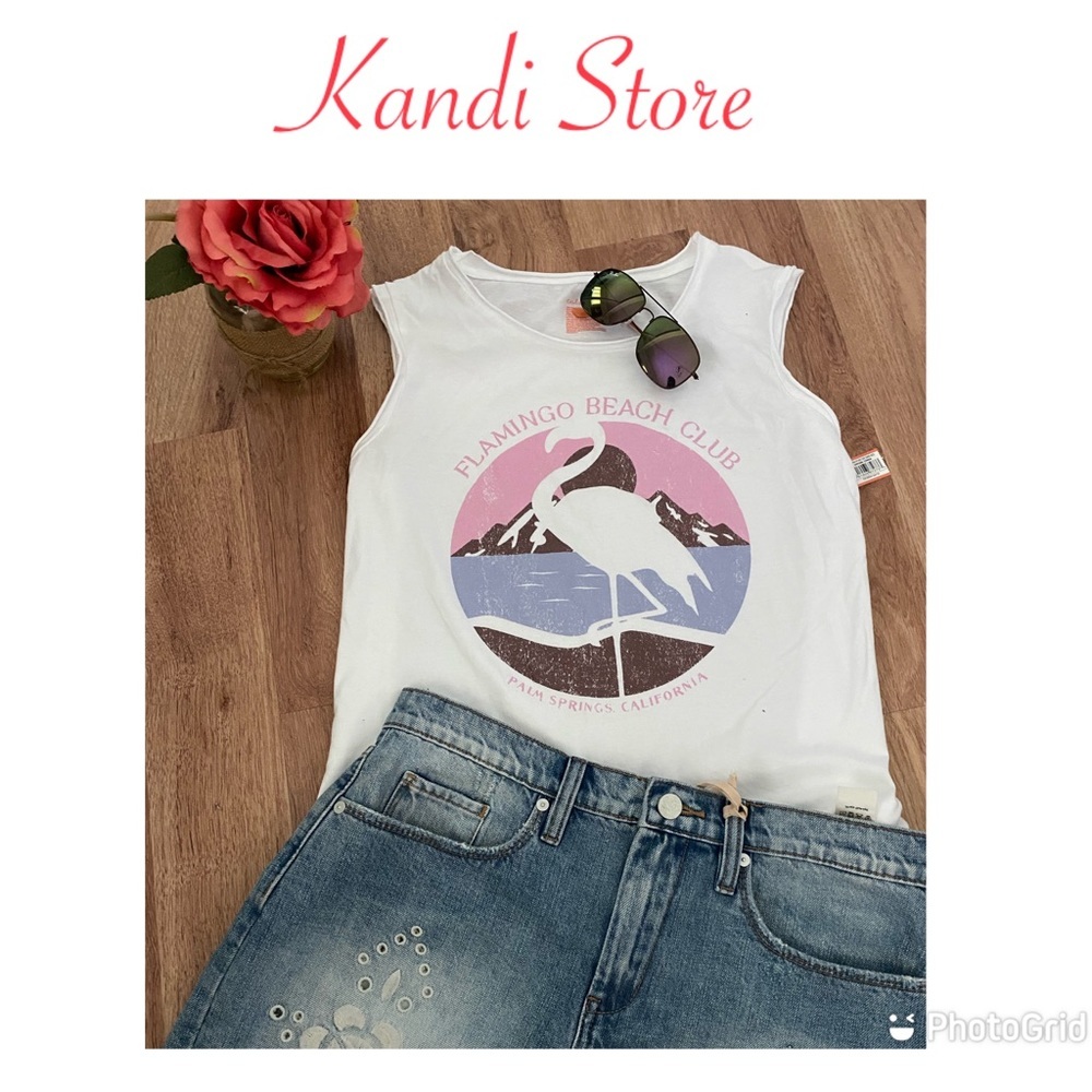 Colsie Flamingo Beach Club Graphic Tank Top